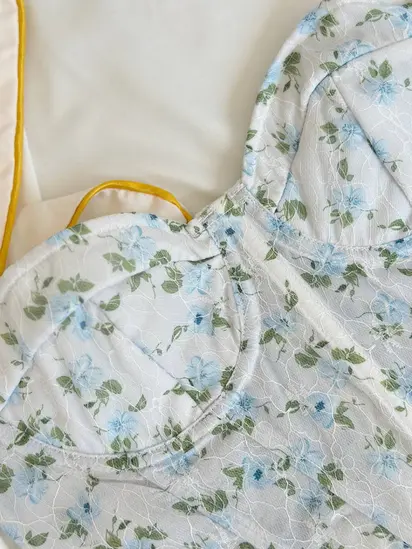 Жіночий корсет блакитний з квітами