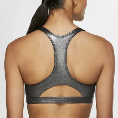 Топ Nike W NK SWOOSH ICNCLSH SHMR BRA, чорний з сріблястим