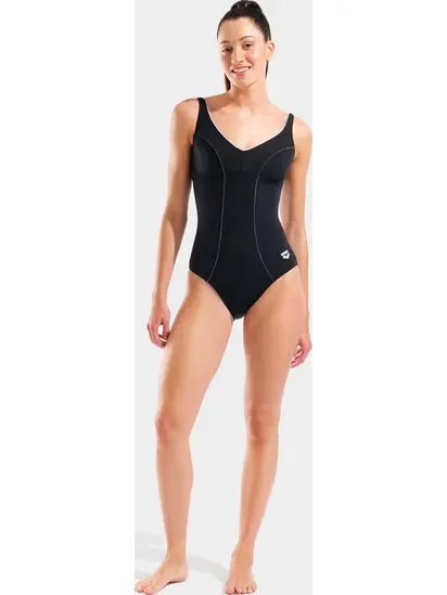 Купальник закритий для жінок Arena CLIP BACK SWIMSUIT SOLID B чорний, білий