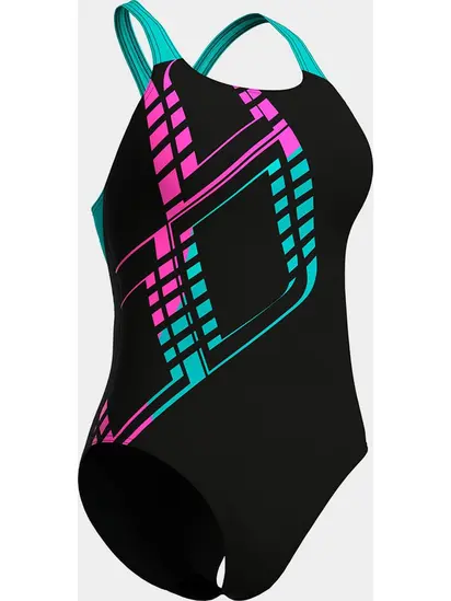 Купальник закритий для жінок Arena GRAPHIC SWIMSUIT SWIM PRO L чорний, блакитний, рожевий