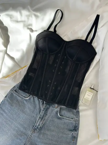 Чорний жіночий корсет на зав'язках (DO3996)