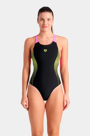 Купальник закритий для жінок Arena OPENINGS SWIMSUIT V BACK LB чорно-салатовий