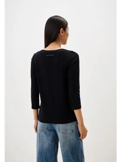 Футболка Basic Slub langarm-T-shirt Tom Tailor L Чорний
