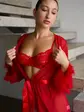 Комплект червоної еротичної білизни з халатиком