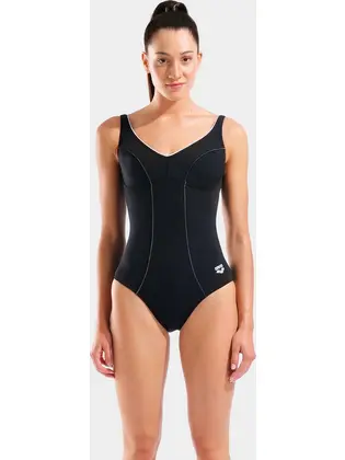 Купальник закритий для жінок Arena CLIP BACK SWIMSUIT SOLID B чорний, білий