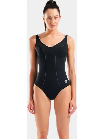 Купальник закритий для жінок Arena CLIP BACK SWIMSUIT SOLID B чорний, білий