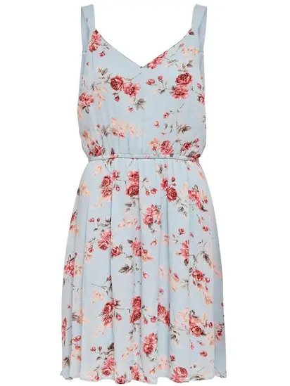 Сукня ONLKARMEN S/L SHORT DRESS AOP WVN NOOS 15157655 Cashmere Blue-ROSE FLOWERS ONLY Блакитний