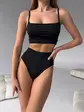 Купальник з топом та високими трусиками, чорний без push up