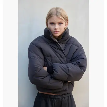 Пуховик жіночий H&M Short Puffer Jacket Grey XS