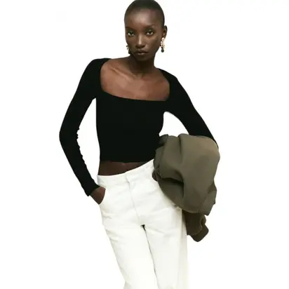 Топ H&M Square-Neck Crop Top Black S