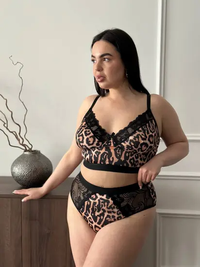 Жіночий комплект білизни PLUS SIZE леопардовий з мереживом