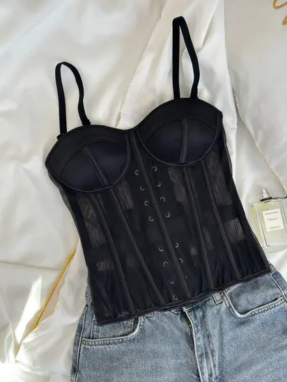 Чорний жіночий корсет на зав'язках (DO3996)