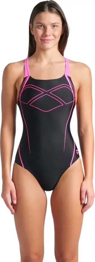 Купальник Arena GRAPHIC SWIMSUIT SWIM PRO BACK, чорний з рожевим