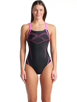 Купальник Arena GRAPHIC SWIMSUIT SWIM PRO BACK, чорний з рожевим
