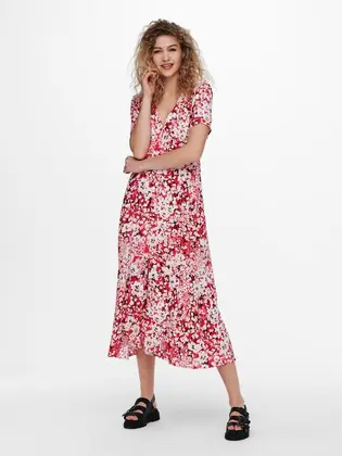 Сукня ONLENOLA S/S MIDI DRESS WVN 15230958 High Risk Red-CRUISE FLORAL ONLY S Червоний