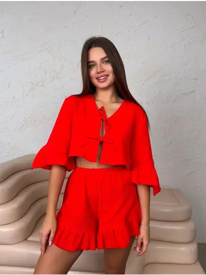 Муслінова піжама на зав'язках, червоний