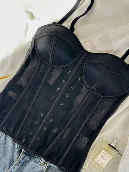 Чорний жіночий корсет на зав'язках (DO3996)