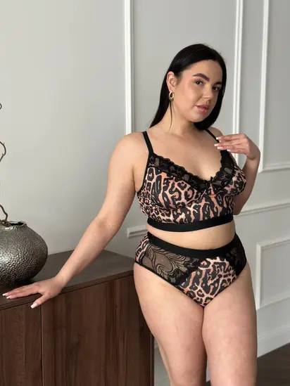 Жіночий комплект білизни PLUS SIZE леопардовий з мереживом