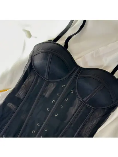 Чорний жіночий корсет на зав'язках (DO3996)