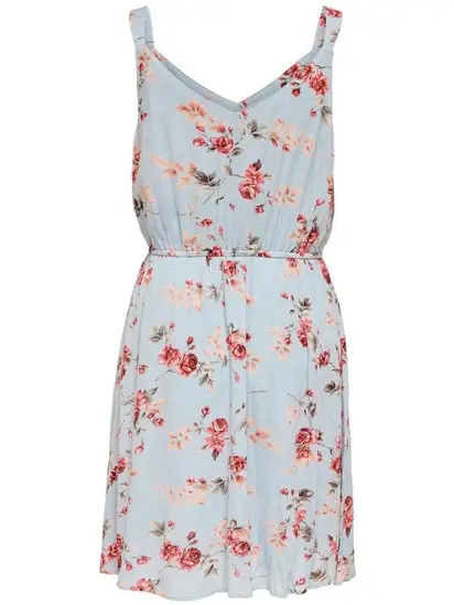 Сукня ONLKARMEN S/L SHORT DRESS AOP WVN NOOS 15157655 Cashmere Blue-ROSE FLOWERS ONLY Блакитний