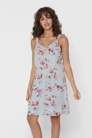 Сукня ONLKARMEN S/L SHORT DRESS AOP WVN NOOS 15157655 Cashmere Blue-ROSE FLOWERS ONLY Блакитний