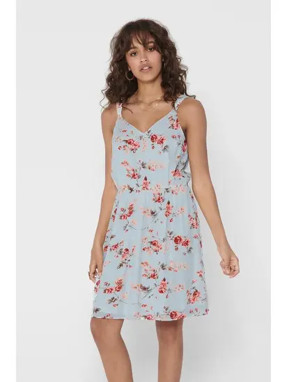 Сукня ONLKARMEN S/L SHORT DRESS AOP WVN NOOS 15157655 Cashmere Blue-ROSE FLOWERS ONLY Блакитний