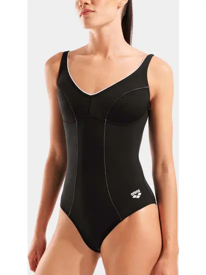 Купальник закритий для жінок Arena CLIP BACK SWIMSUIT SOLID B чорний, білий