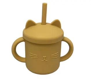 Поїльник котик силіконовий, 200 мл, гірчичний