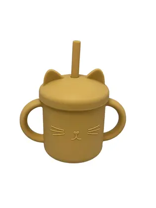 Поїльник котик силіконовий, 200 мл, гірчичний