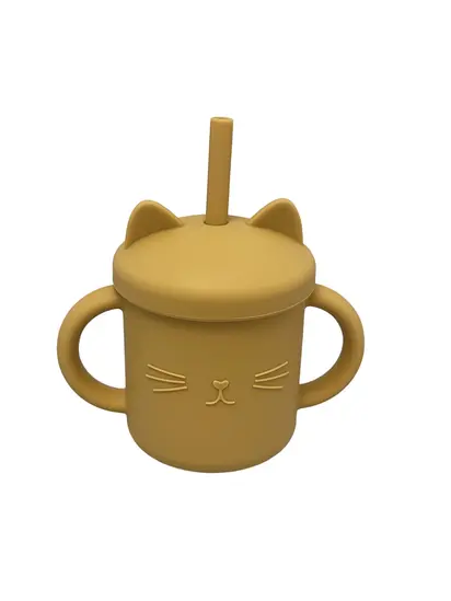 Поїльник котик силіконовий, 200 мл, гірчичний