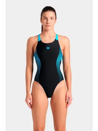 Купальник закритий для жінок Arena OPENINGS SWIMSUIT V BACK LB чорно-бірюзовий