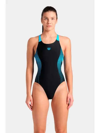 Купальник закритий для жінок Arena OPENINGS SWIMSUIT V BACK LB чорно-бірюзовий