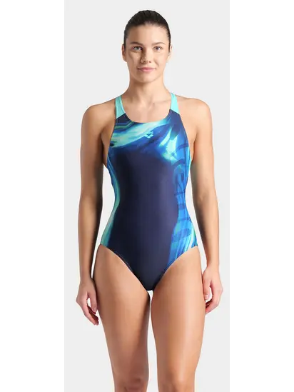 Купальник Arena DREAMHLINE SWIMSUIT V BACK, темно-синій з бірюзовим