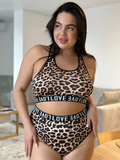 Повсякденний комплект жіночої спідньої білизни plus size леопардовий