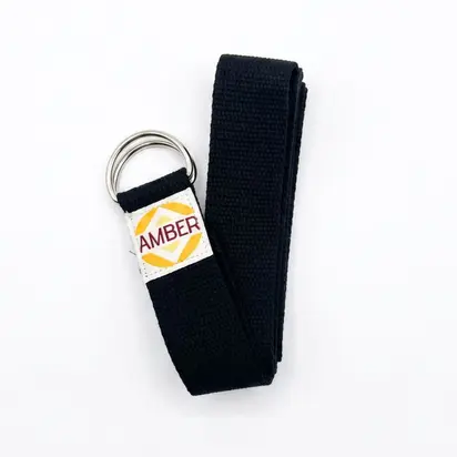Ремінь для йоги з D-пряжкою Amber чорний 183×3.8 см