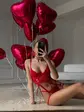 Червоний мереживний комплект білизни з гартерами (DO3411/1)