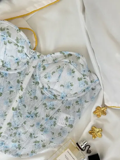 Жіночий корсет блакитний з квітами