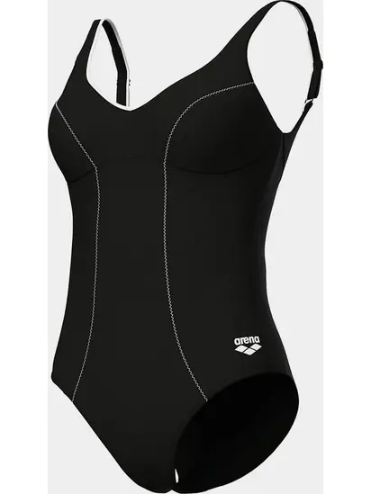 Купальник закритий для жінок Arena CLIP BACK SWIMSUIT SOLID B чорний, білий