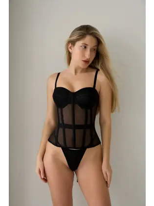 Чорний жіночий корсет на зав'язках (DO3996)