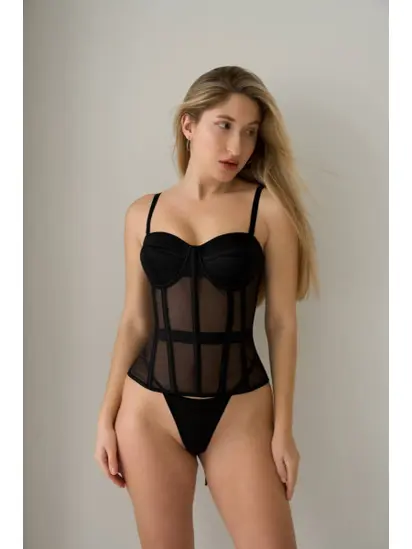 Чорний жіночий корсет на зав'язках (DO3996)